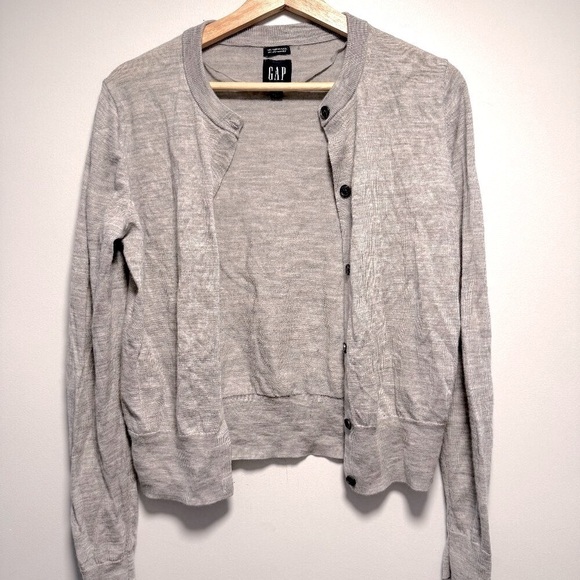 GAP Merino Wool Washable Grey Cardigan Small Tall - Picture 1 of 7